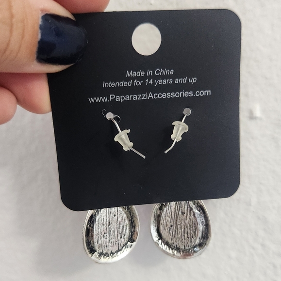 Paparazzi Magenta Teardrop Silver and Purple Crystal Earrings - Picture 6 of 9